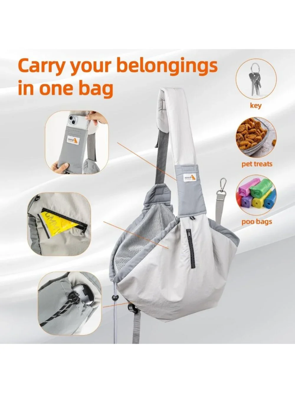 Cozy Dog Carrier Sling for Small Pets Up to 20lbs, Hands-Free Travel Backpack